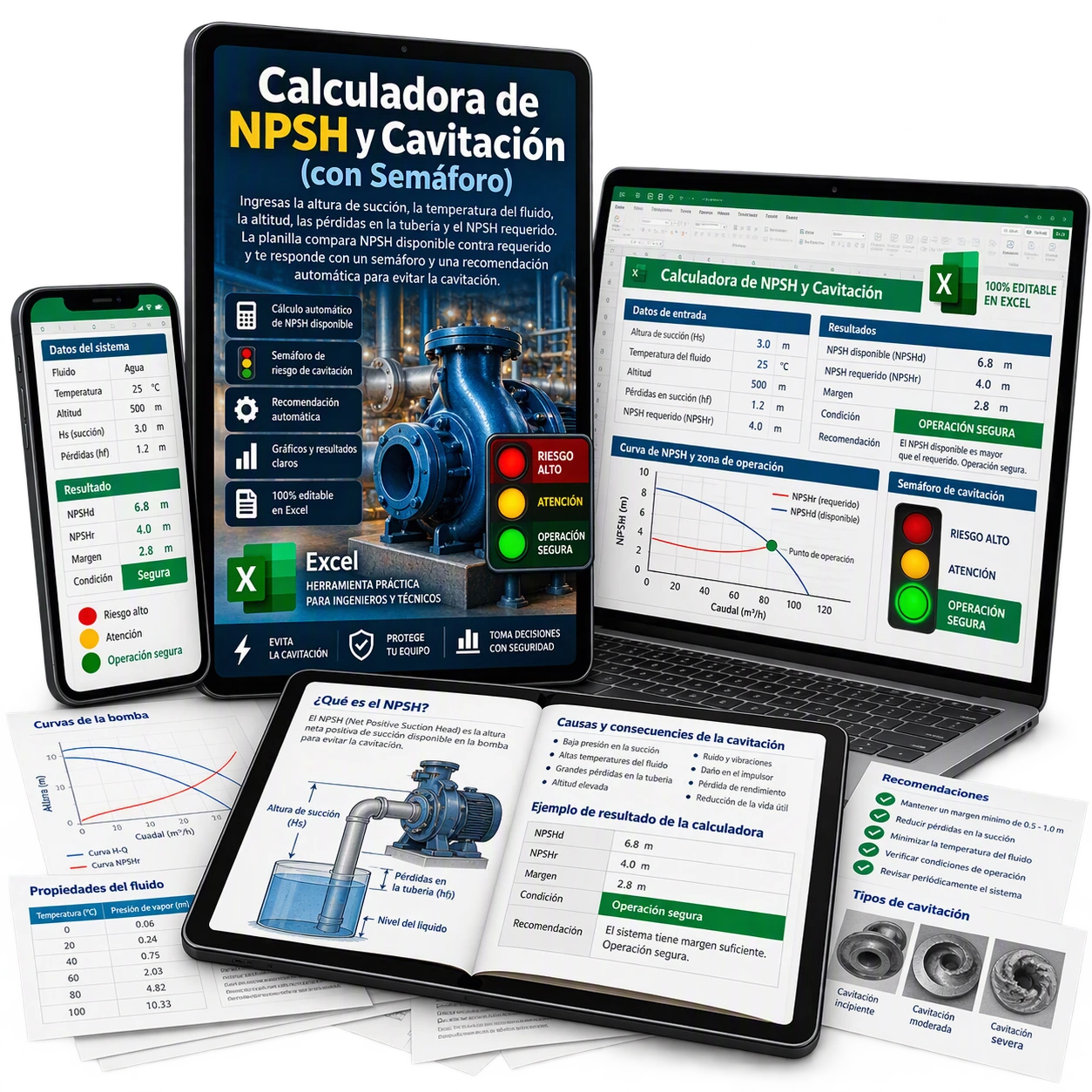 Calculadora de NPSH y cavitación con semáforo